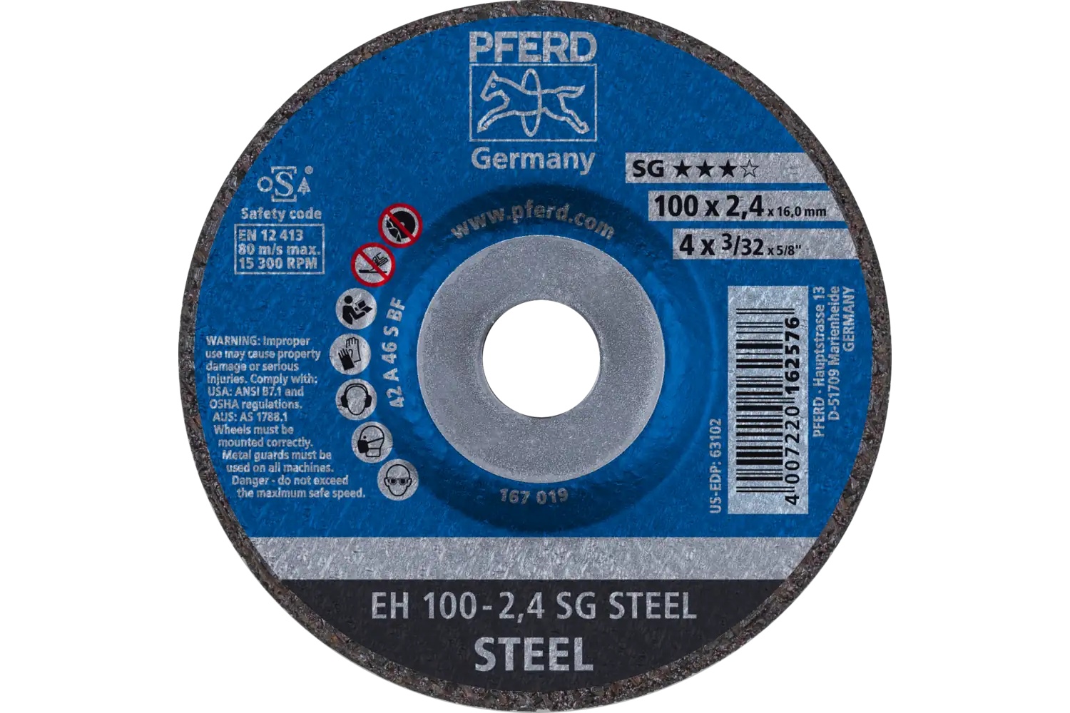 Picture of Pferd Cut-Off Wheel, 4" X 3/32 X 5/8, Sg Steel, T27, Aluminum Oxide